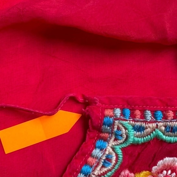 Johnny Was Vanessa M Embroidered Red Tunic Top Floral Rayon Boho Fairy Peasant - Picture 3 of 16